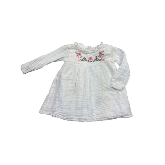 Laughing Llama White Cotton Floral Accent Toddler Dress 18 months Lined pullover - Picture 6 of 13